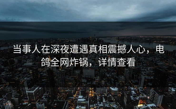 当事人在深夜遭遇真相震撼人心，电鸽全网炸锅，详情查看