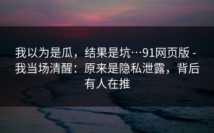 我以为是瓜，结果是坑…91网页版 - 我当场清醒：原来是隐私泄露，背后有人在推